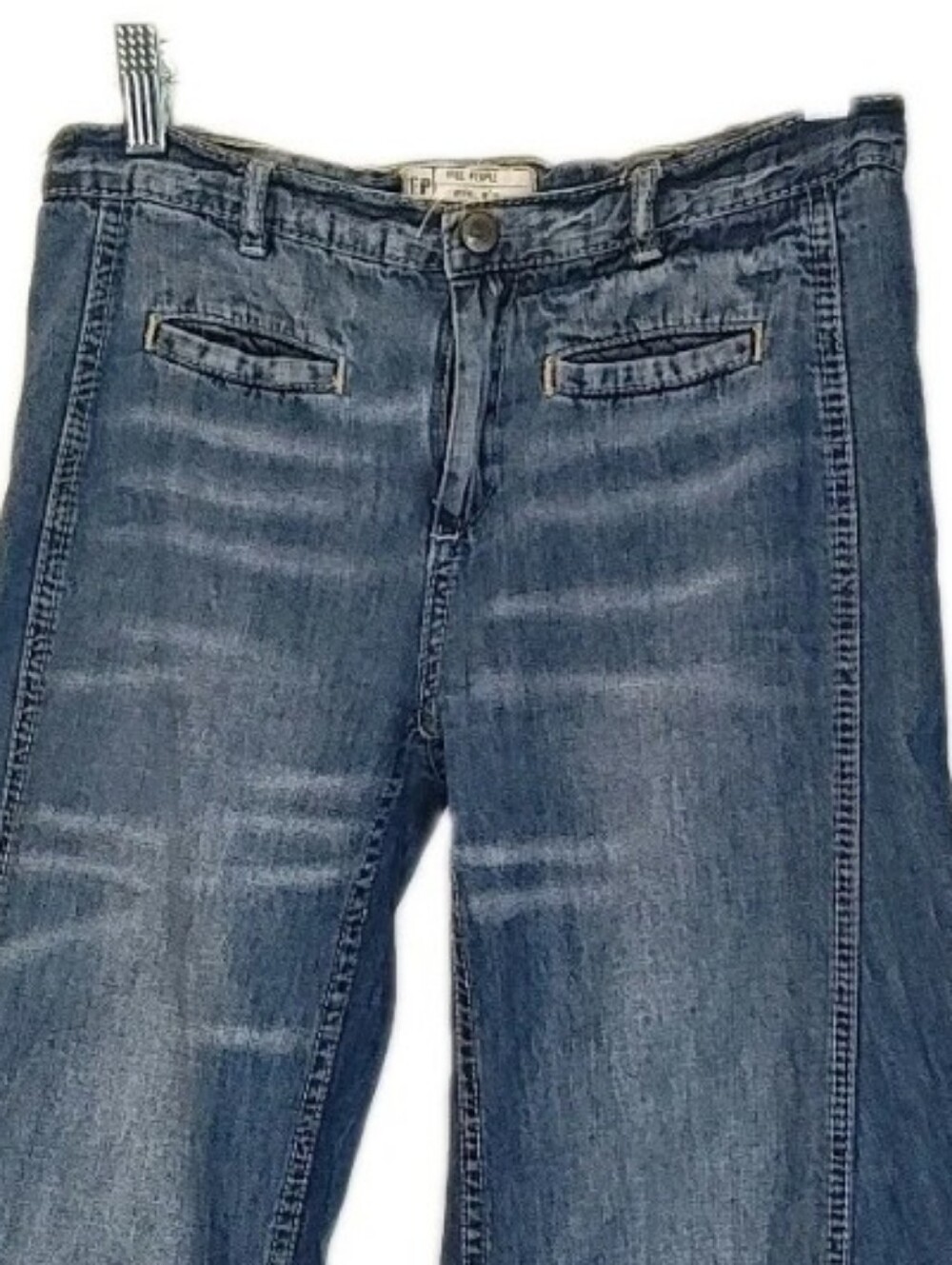 Free People Y2K Low Rise Extreme Flare Jeans Blue Denim Bell Bottoms Sz 25 28/32 - Picture 6 of 7